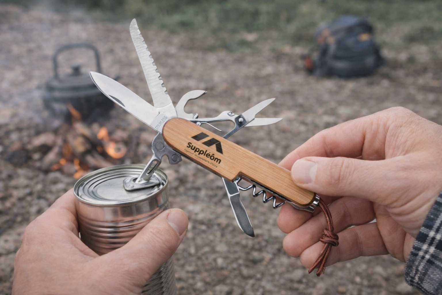 Couteau multi-outils en bambou et acier inoxydable – Image 2