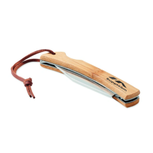 Couteau pliant en acier inoxydable et bambou avec cordon