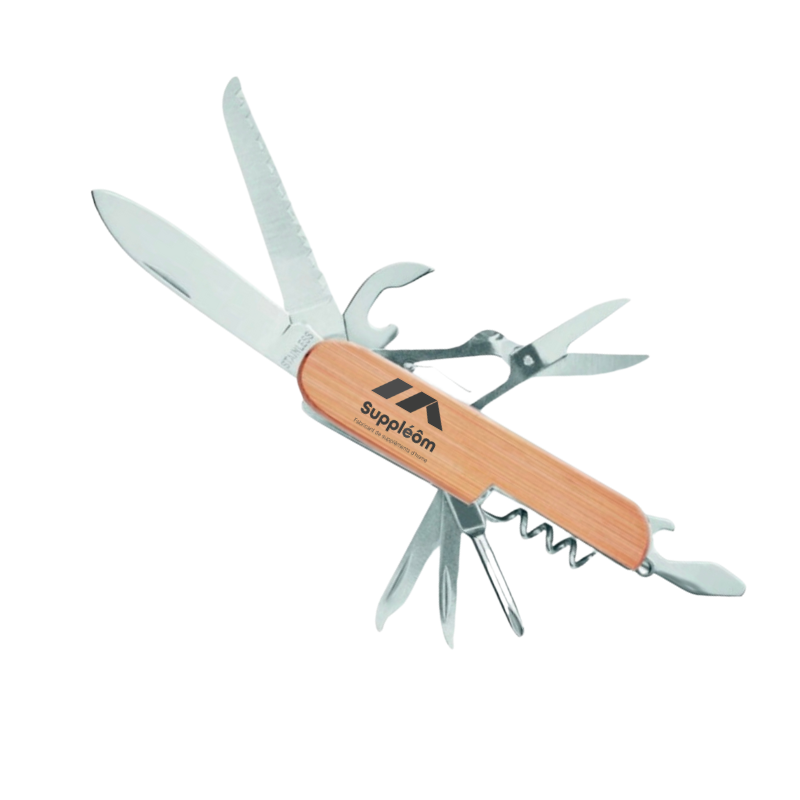 Couteau multi-outils en bambou et acier inoxydable