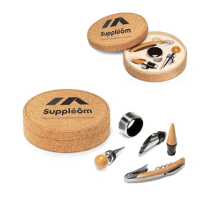 Set à vin 4 pièces en bois et métal