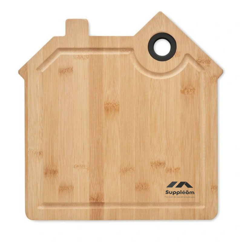 Planche à découper en bambou en forme de maison avec rainure